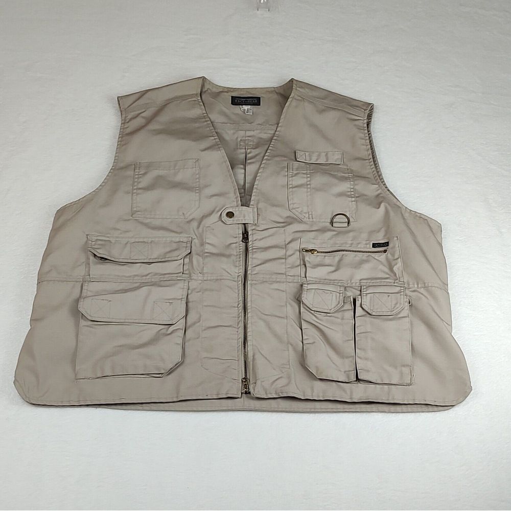 Tact Gear by Tact Squad Men 3XL Khaki Utility Tactical Fishing Vest Multi Pocket
